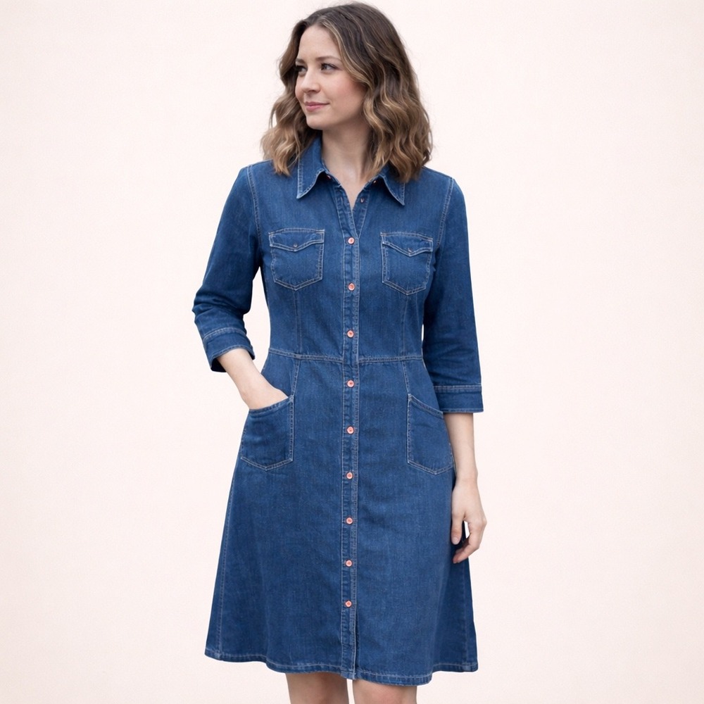William B Denim Maxi Dress Womens Small Pearl Snap Buttons‎ Western Stretch USA